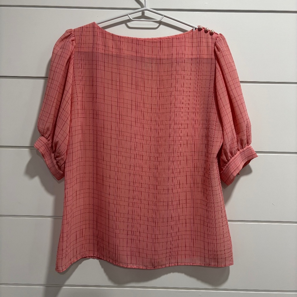 Vintage Elite made in Canada pink window pane print short sleeve blouse size 12